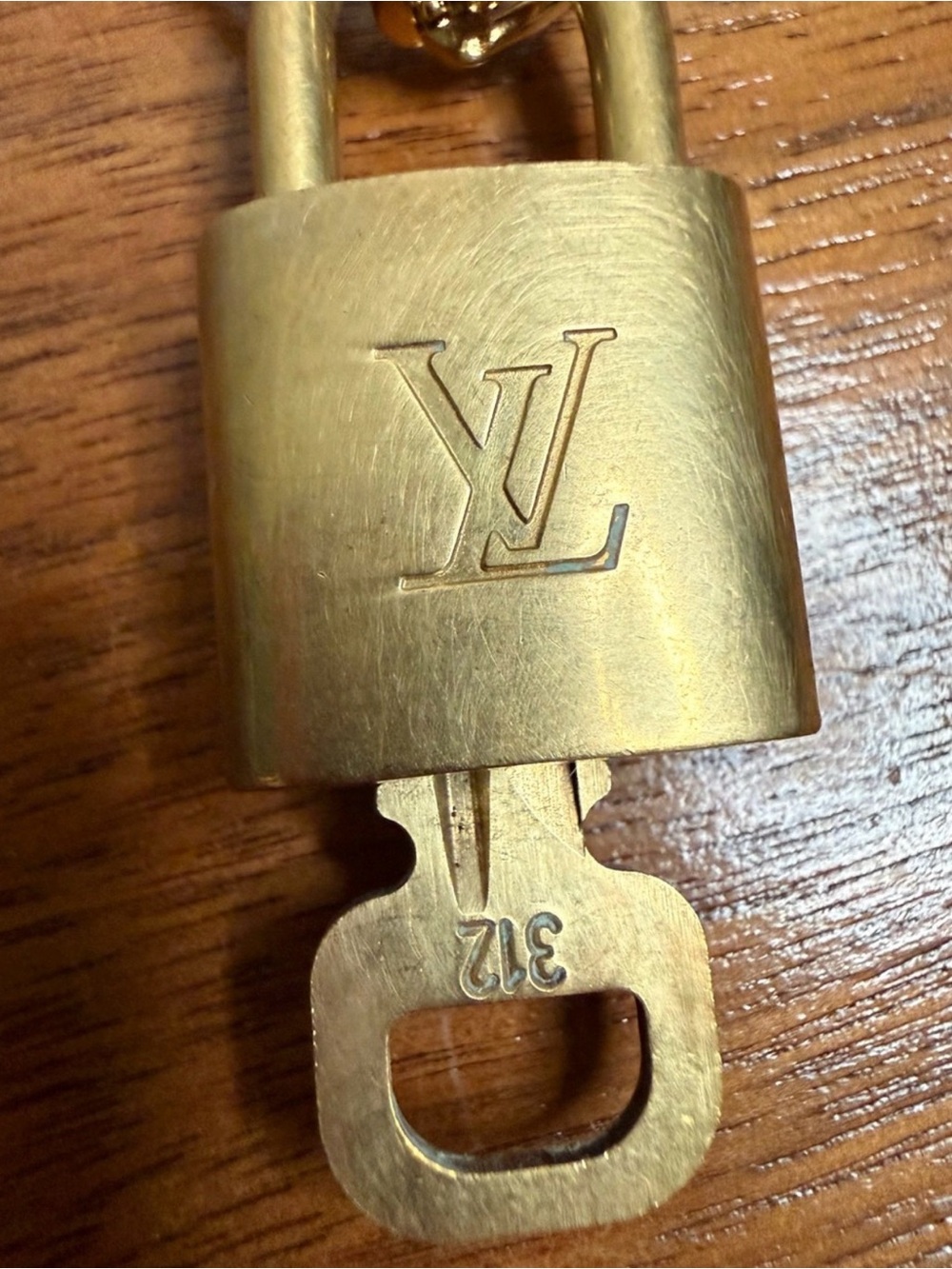 Louis Vuitton Brass Padlock with Key #312 on Gold Chain